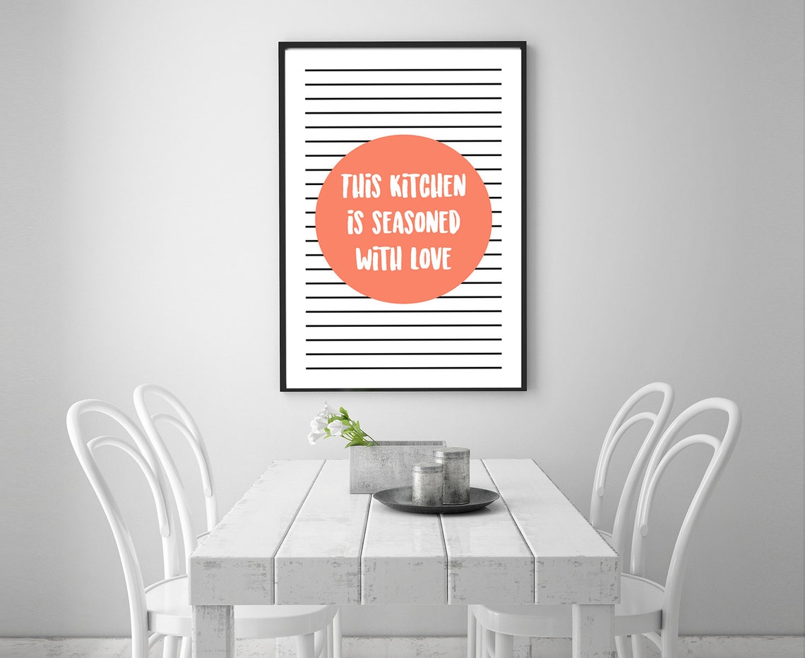 This Kitchen Is Seasoned With Love Coral Striped Modern Quote Poster - Image 4