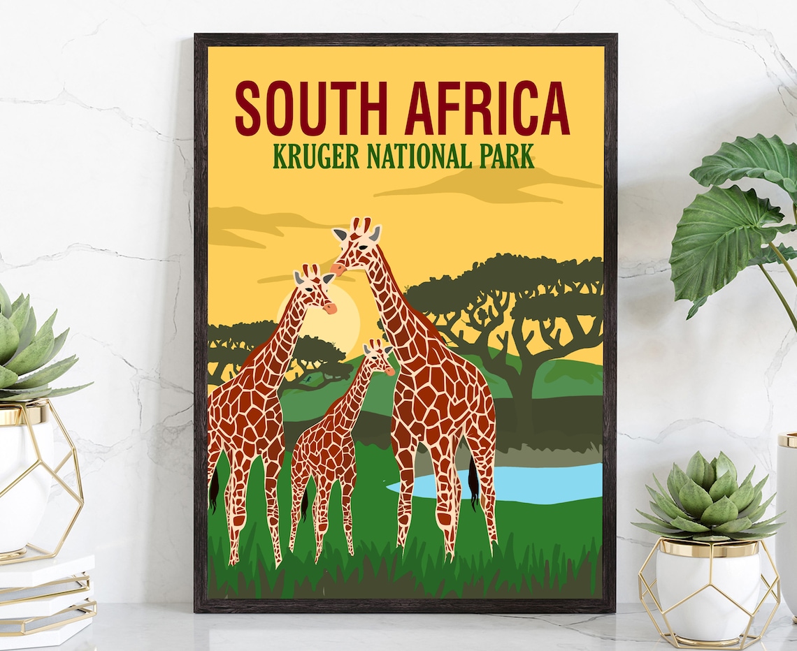 South Africa Kruger National Park Giraffes Sunset Safari Travel Poster