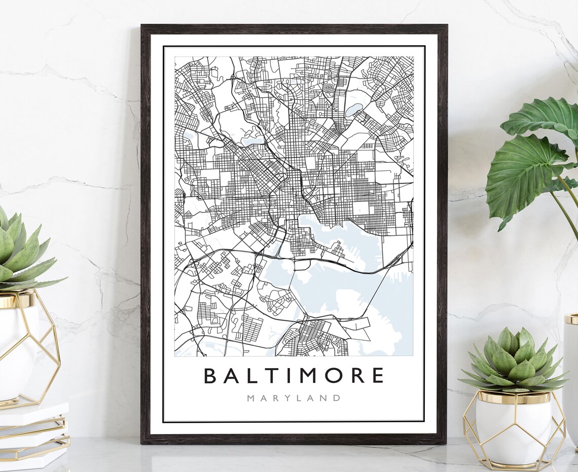Baltimore Maryland Minimalist Black White City Street Map Line Poster