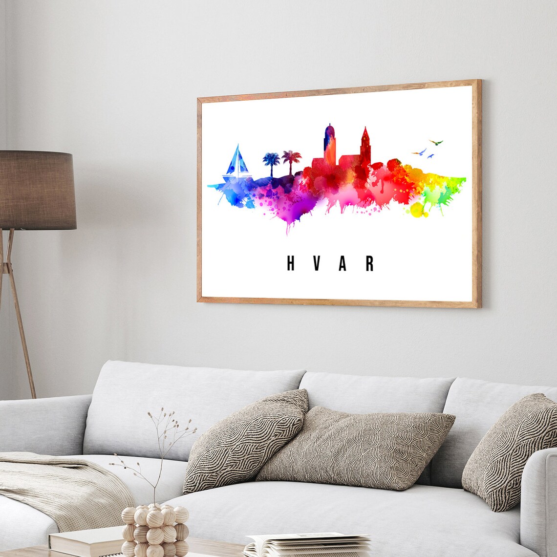 Hvar Croatia Island Church Towers Watercolor Skyline Travel Poster - Image 3