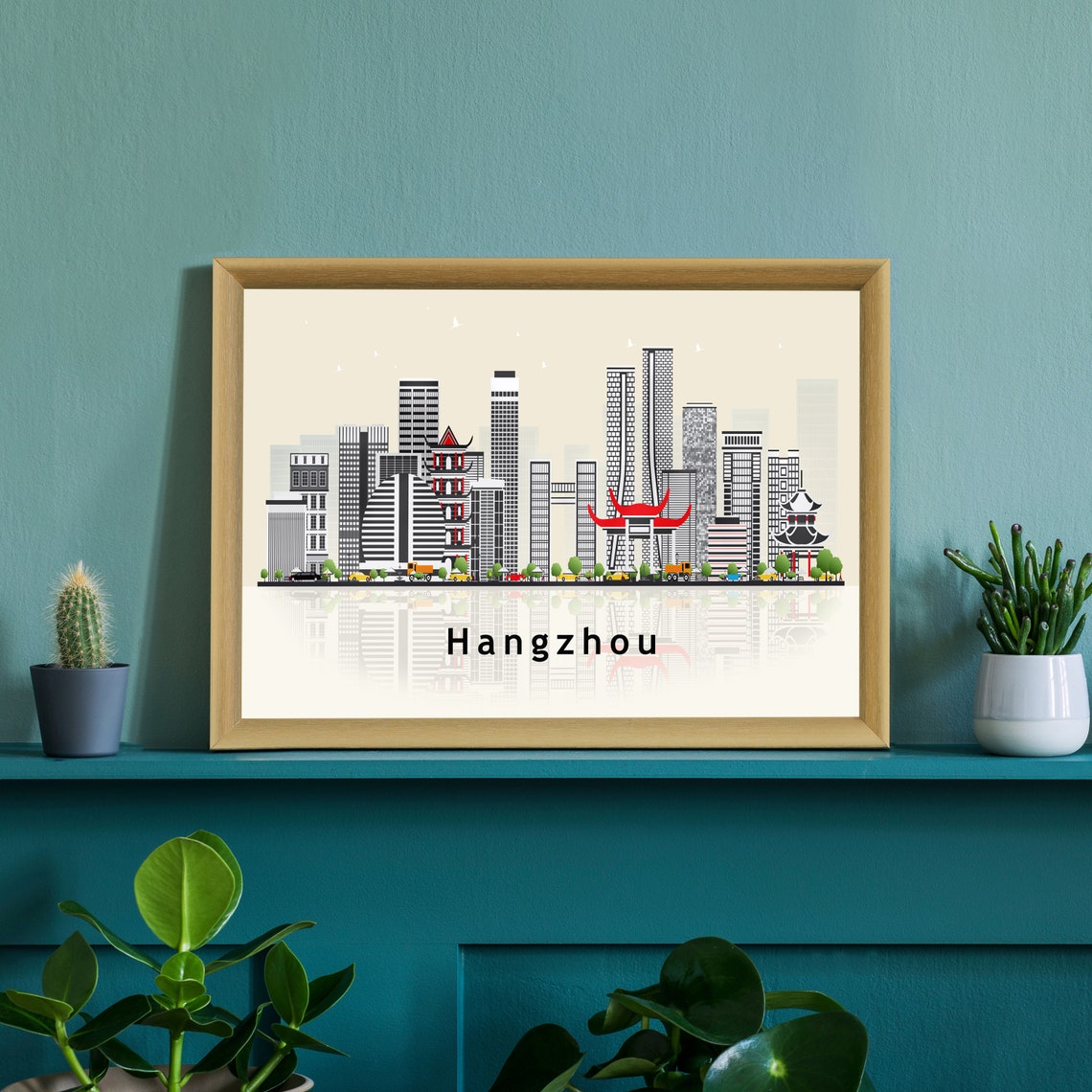 Hangzhou China Modern Skyline Illustration Landmarks Travel Poster - Image 2
