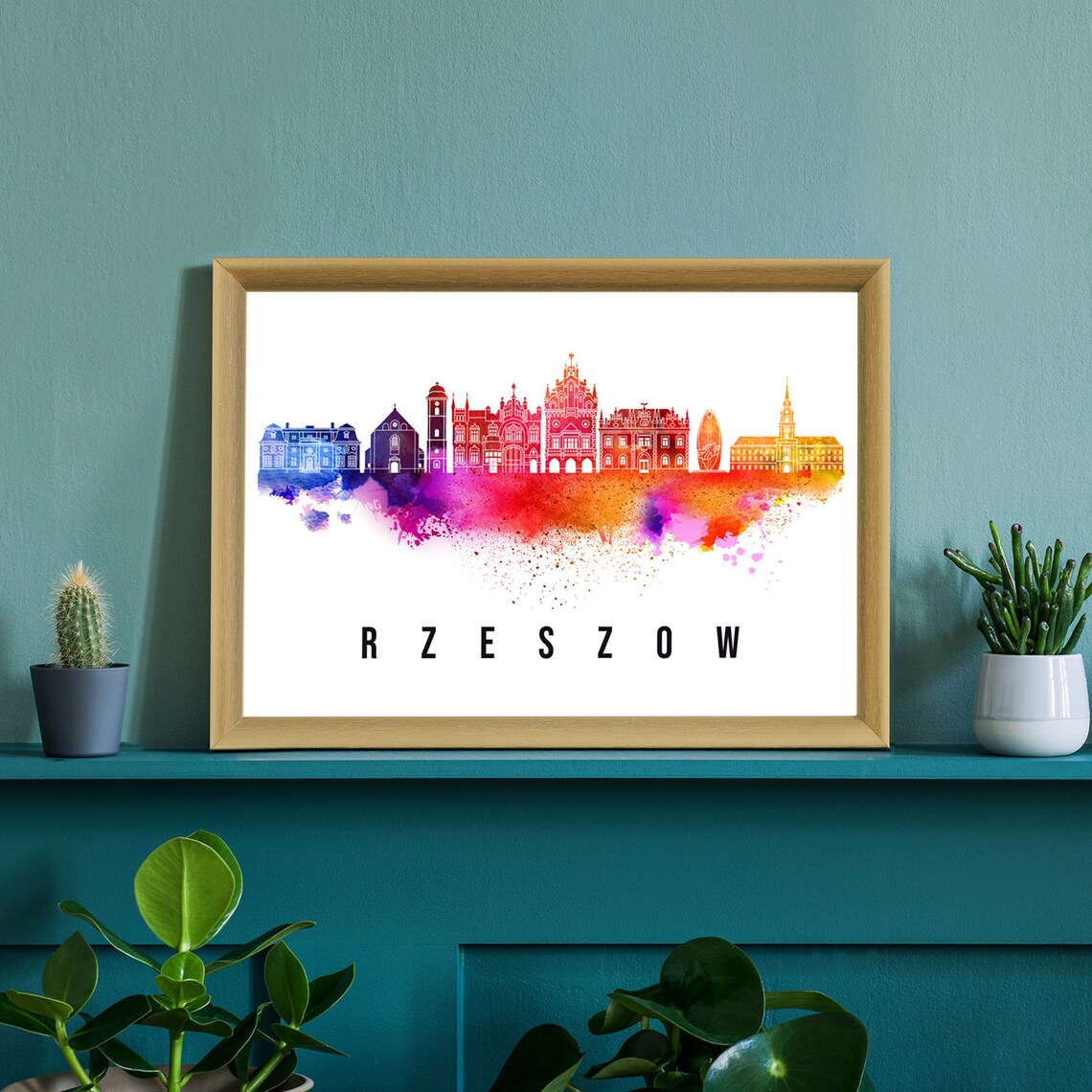 Rzeszow Poland Market Square Town Hall Watercolor Skyline Poster - Image 2