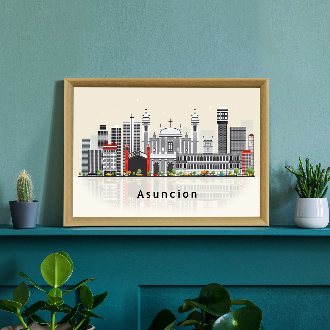 Asuncion Paraguay Grey Cathedral Skyline Illustration Travel Poster - Image 2