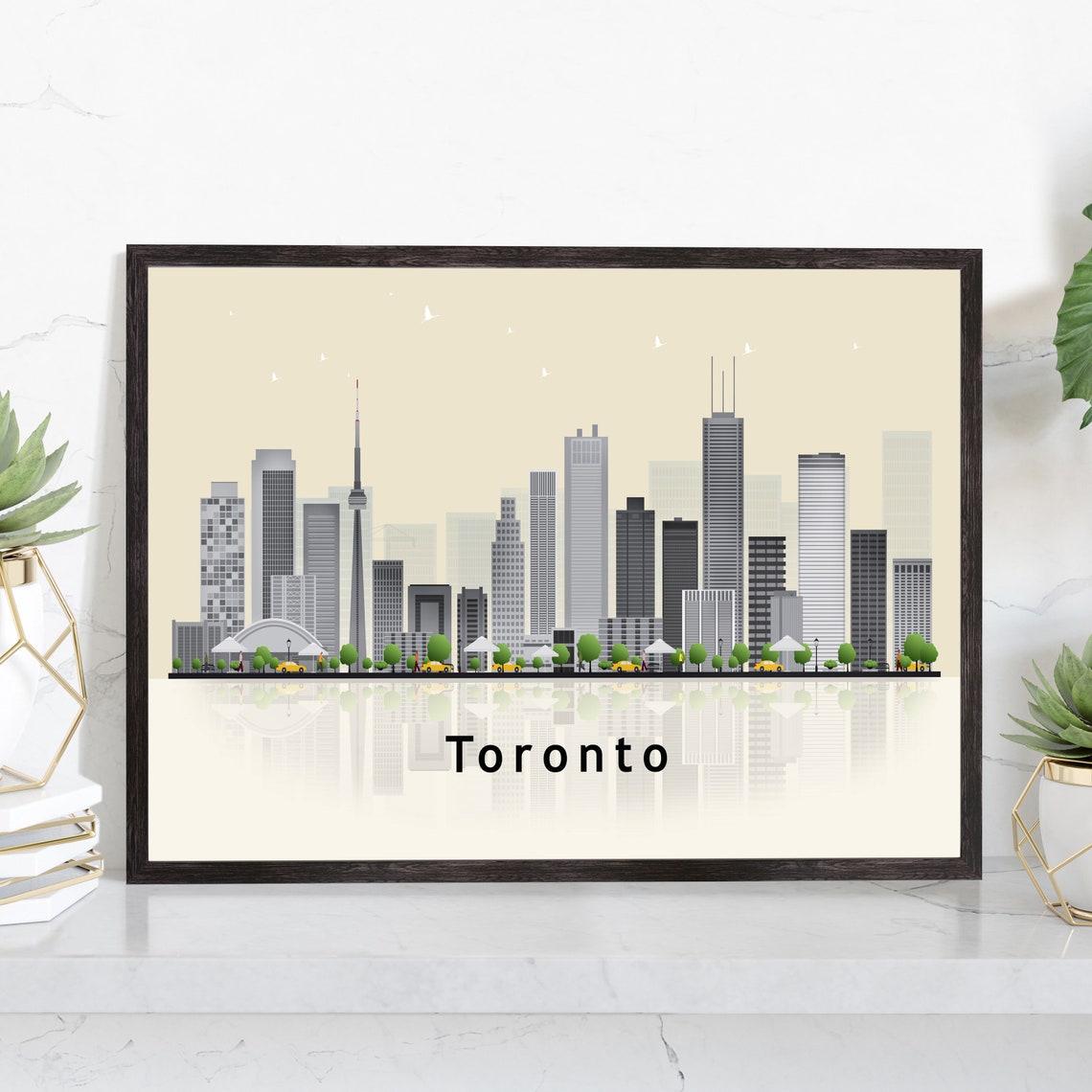 Toronto Canada CN Tower Skyline Illustration Landmarks Travel Poster