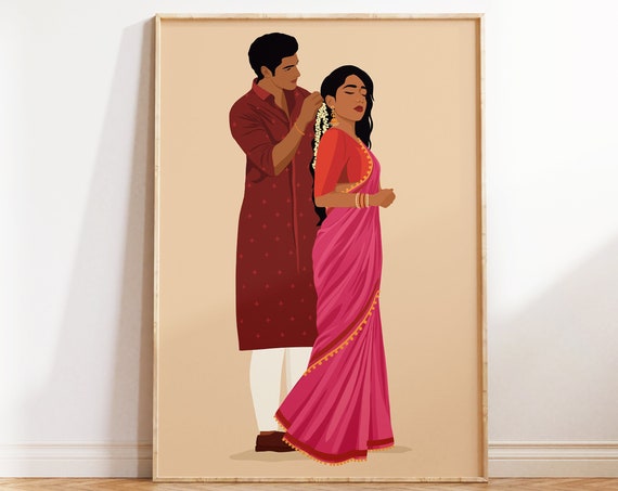 Indian Couple Art, Desi Valentines Gift