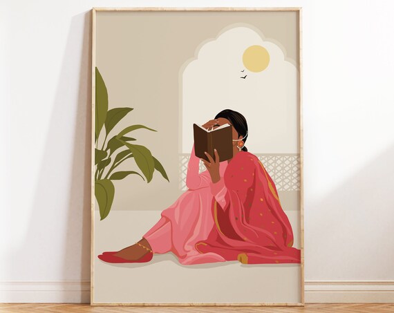 Indian Woman Reading - Boho Art