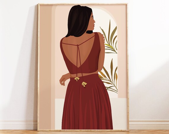 Desi Art Indian Woman Illustration, Boho Art Print