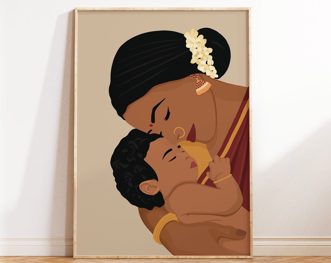Mother Child Art Print, South Asian Indian Art