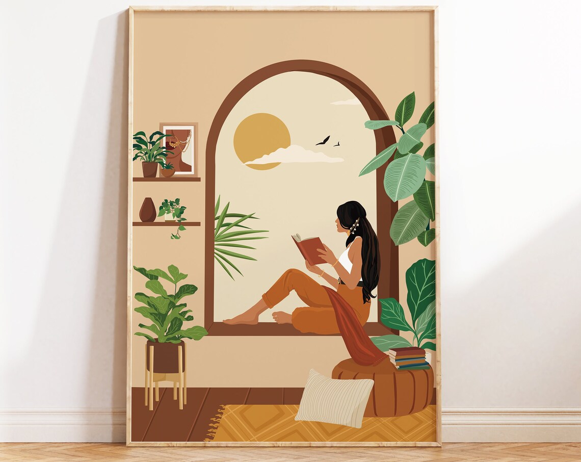 Indian Woman Reading - Boho Art