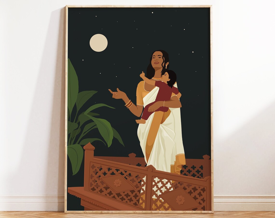 Indian Mother Child Poster, South Asian Art Gift