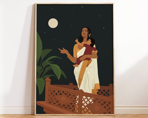 Indian Mother Child Poster, South Asian Art Gift
