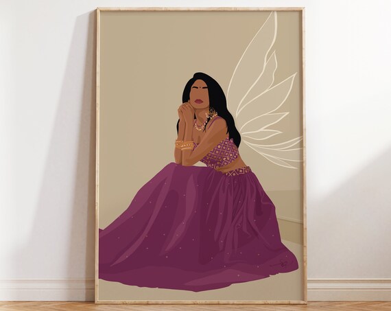 Indian Woman Butterfly Art Print, Desi Wall Art