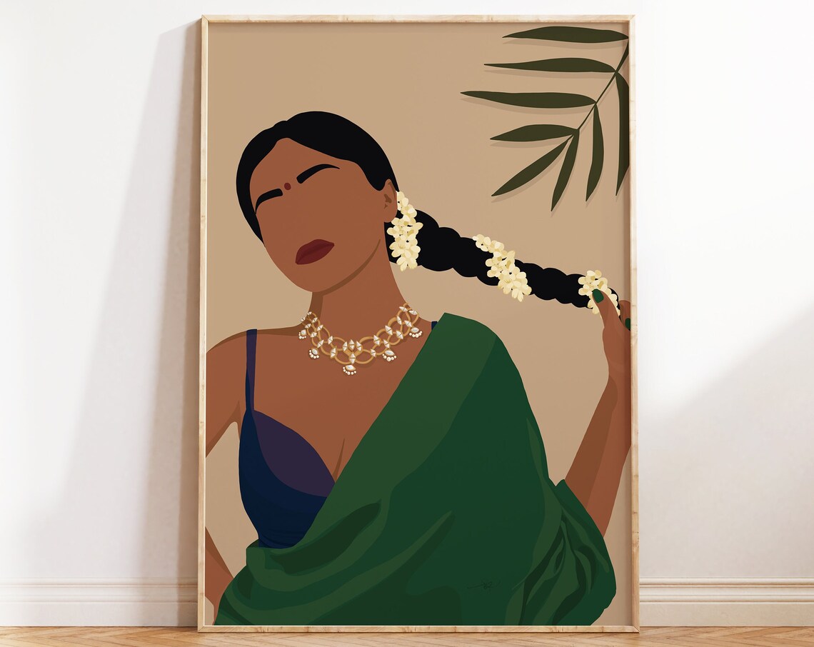 Desi Modern Indian Woman in Saree, South Asia Art Print