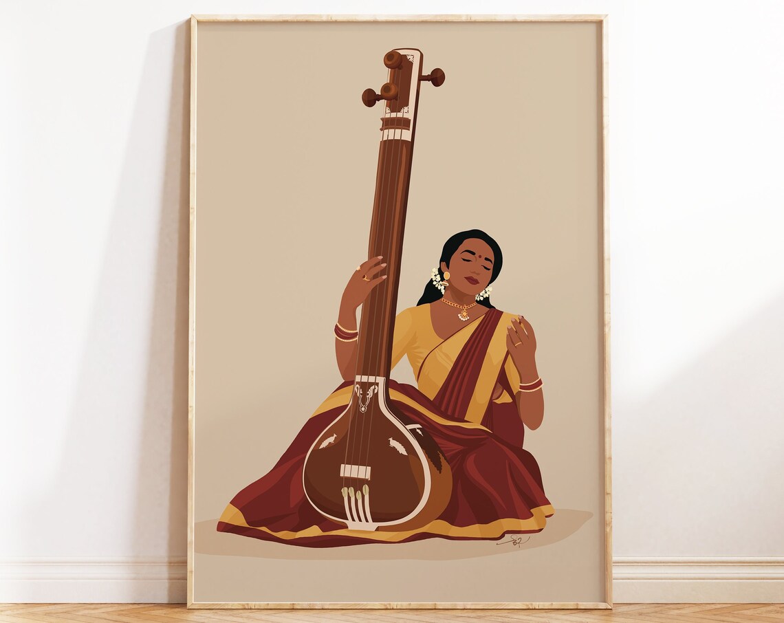 Indian Woman Playing Tanpura, Desi Music Art Print