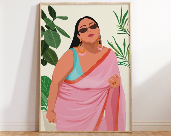 Body Positive Curvy Indian Woman in Saree Art Print