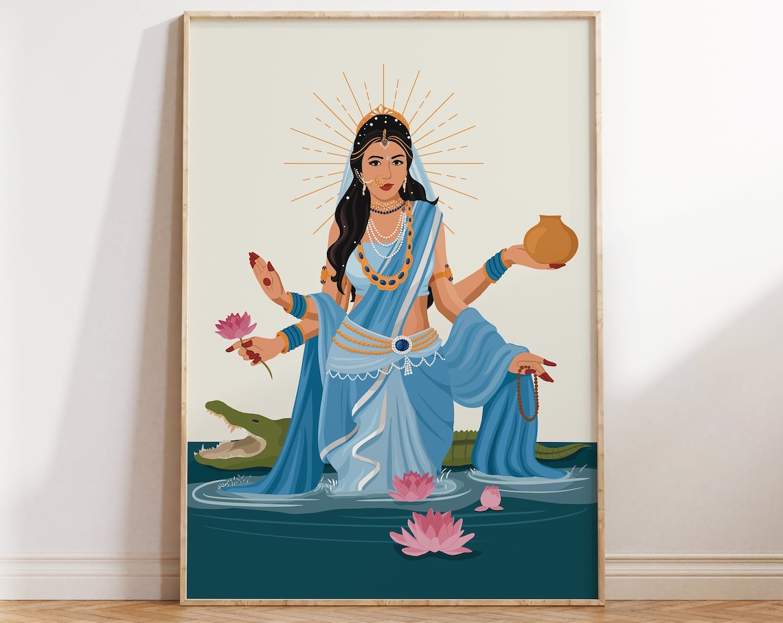 Goddess Ganga Devi Mata on Crocodile, Art Print