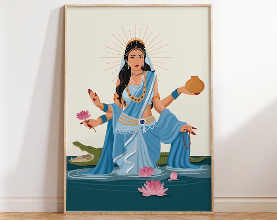 Goddess Ganga Devi Mata on Crocodile, Art Print