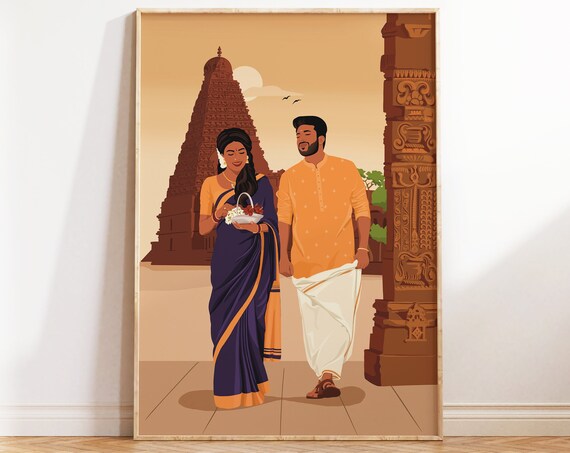 Indian Couple Portrait, South Asian Home Decor Art Print