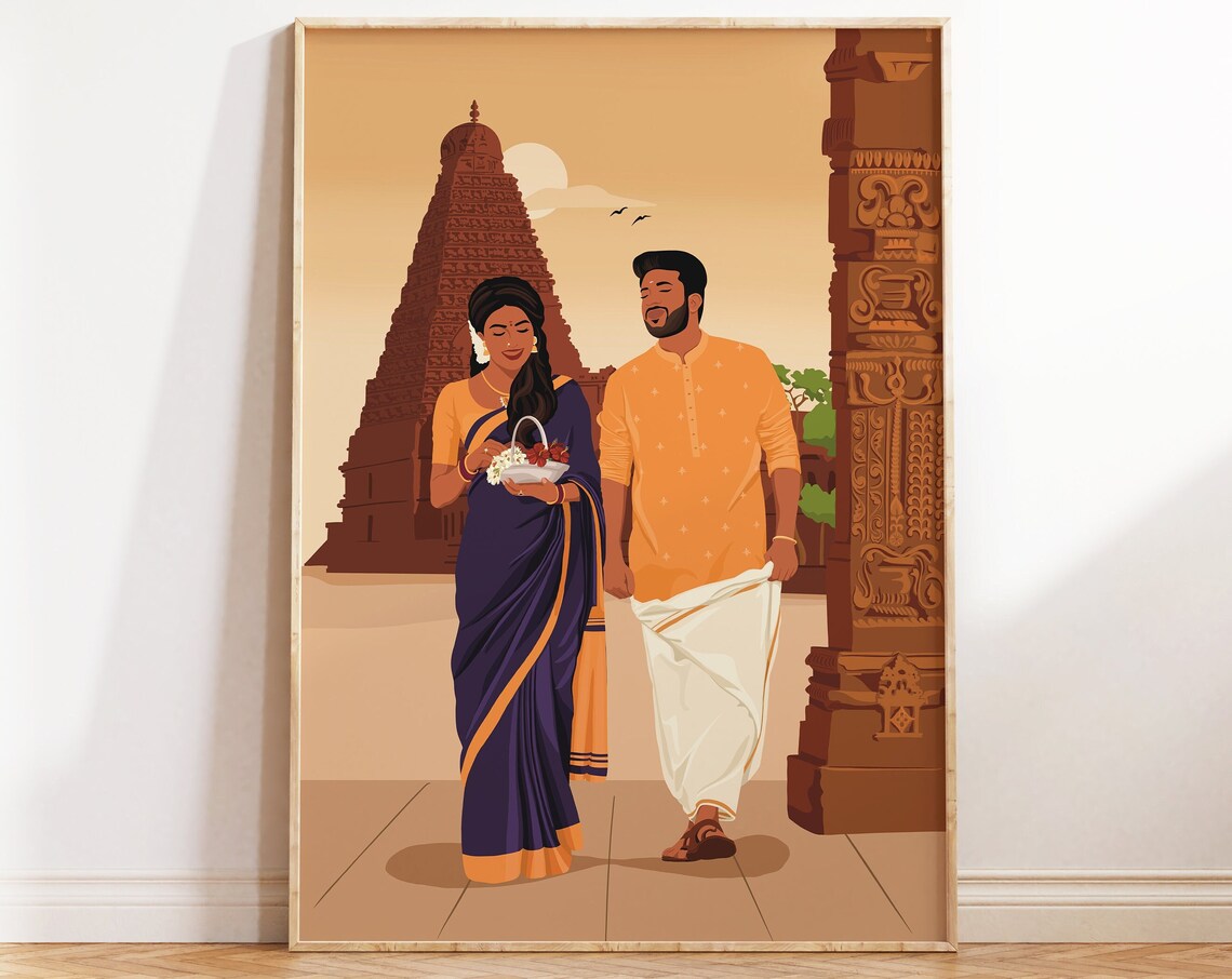 Indian Couple Portrait, South Asian Home Decor Art Print