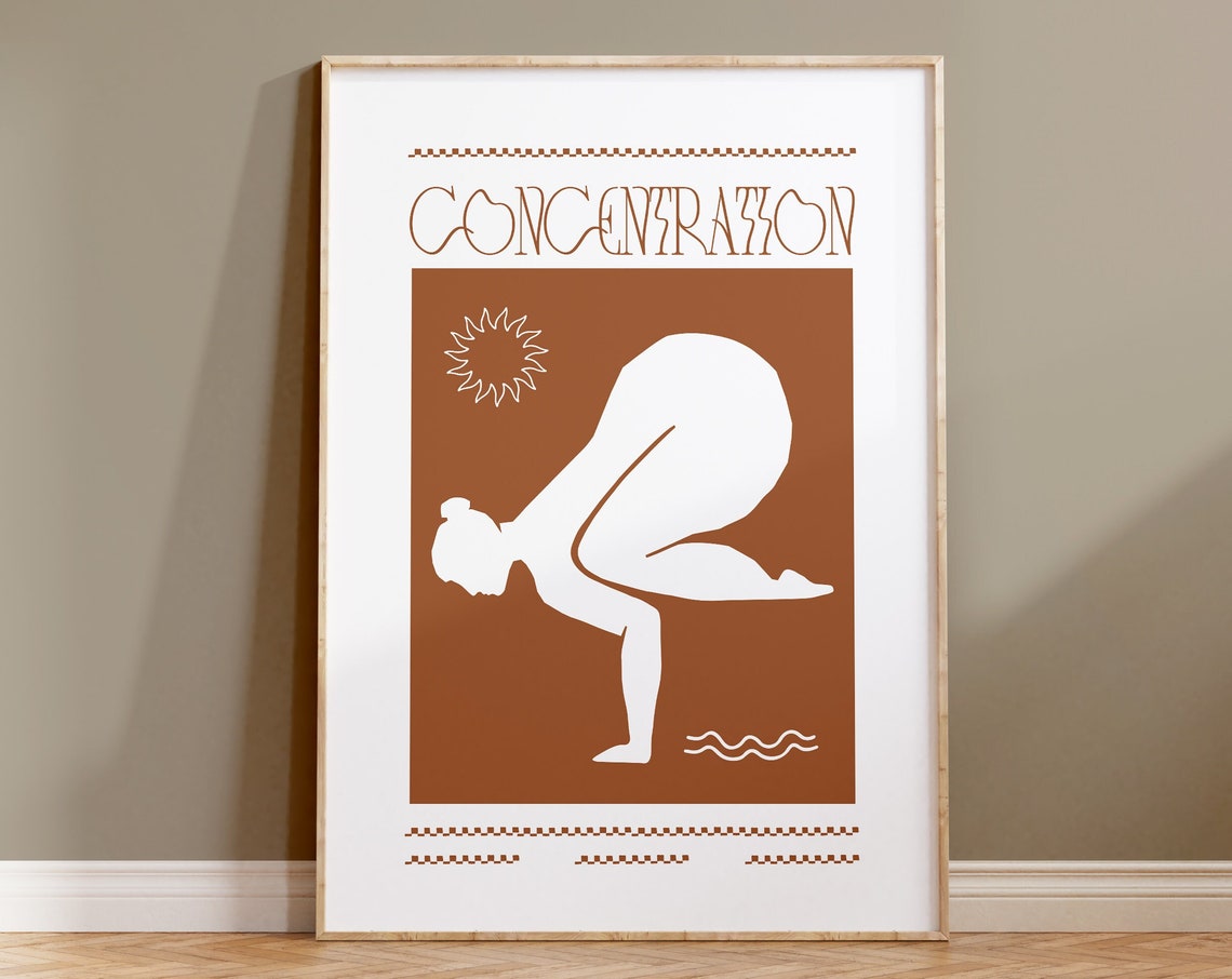Yoga Pose Poster Concentration Quote Art Abstract Woman Yoga Yoga Room Decor Spiritual Wall Decor Yoga Lover Gift Yoga Woman Art