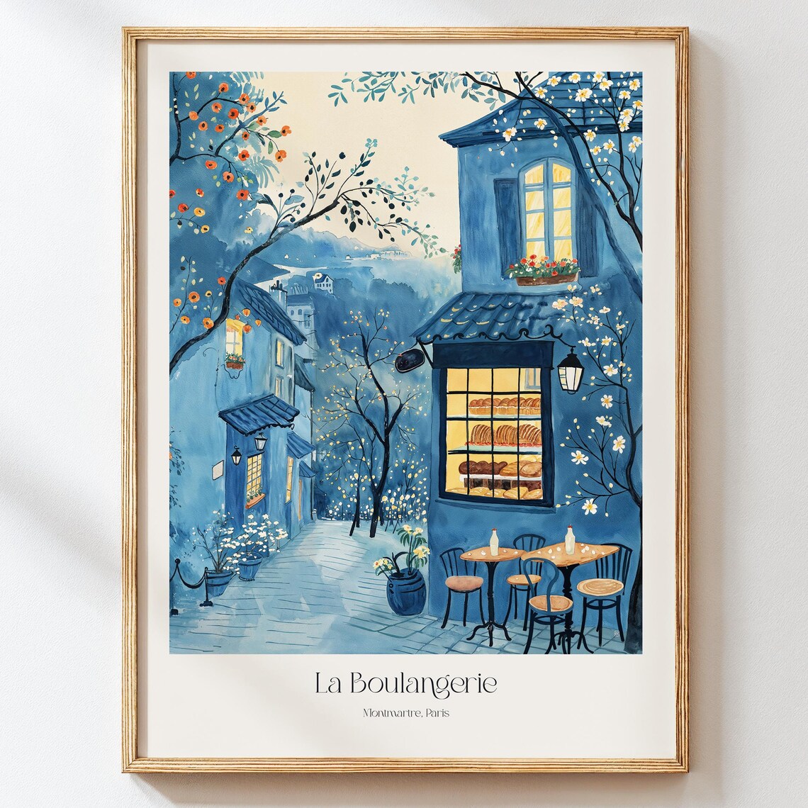 French Bakery Watercolor Art Print, Paris Cafe