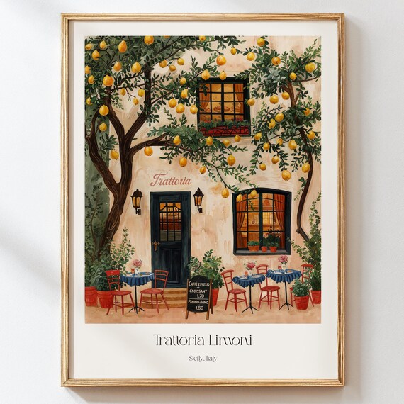Trattoria Limoni Sicily Italy Lemon Tree Cafe Scene Wall Poster
