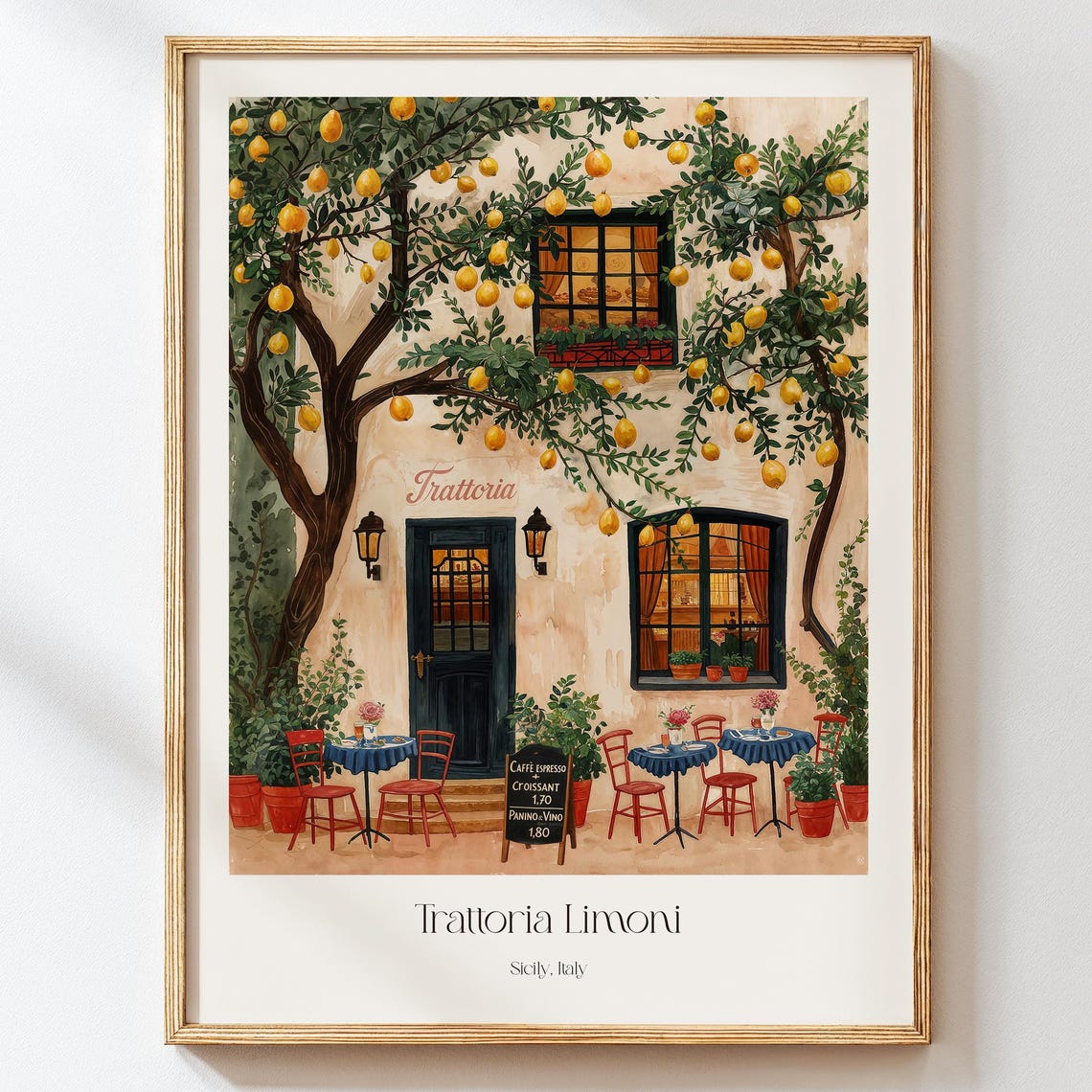 Trattoria Limoni Sicily Italy Lemon Tree Cafe Scene Wall Poster