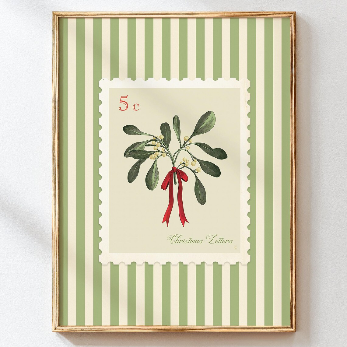 Vintage Mistletoe Christmas Wall Art Holiday Botanical Festive Green Decor