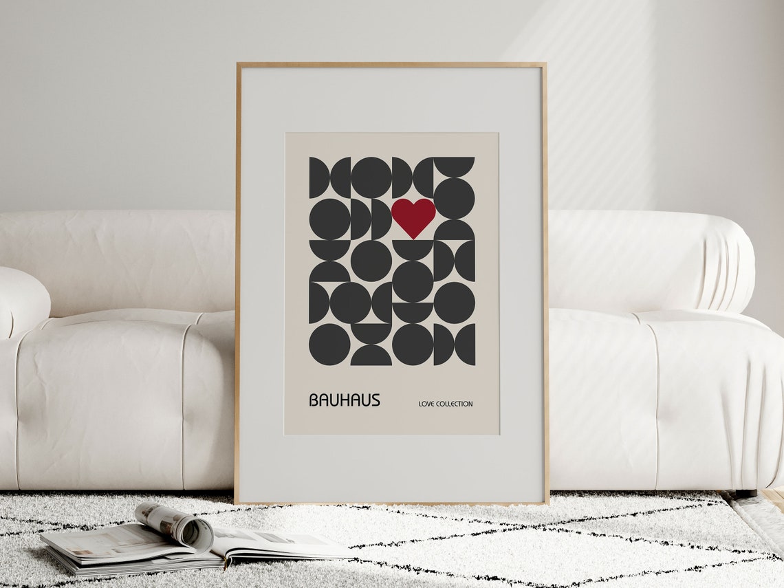 Soft Gray Geometric Circle Heart Bauhaus Love Collection Poster - Image 3