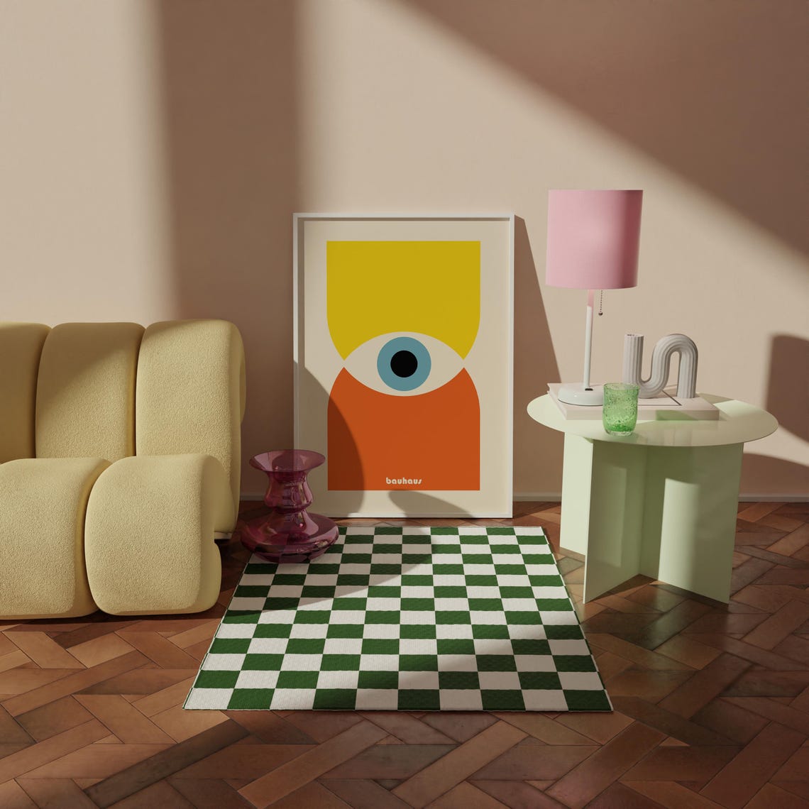 Bauhaus Single Eye Abstract Poster Yellow Orange with Sky Blue Iris - Image 4