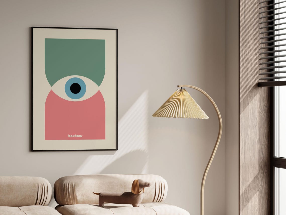 Bauhaus Green Pink Geometric Eye Abstract Modern Decor Poster - Image 3