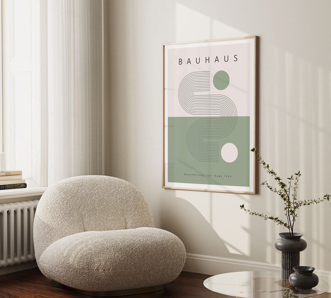 Bauhaus Geometric Sage Green Poster, Mid-Century - Image 5