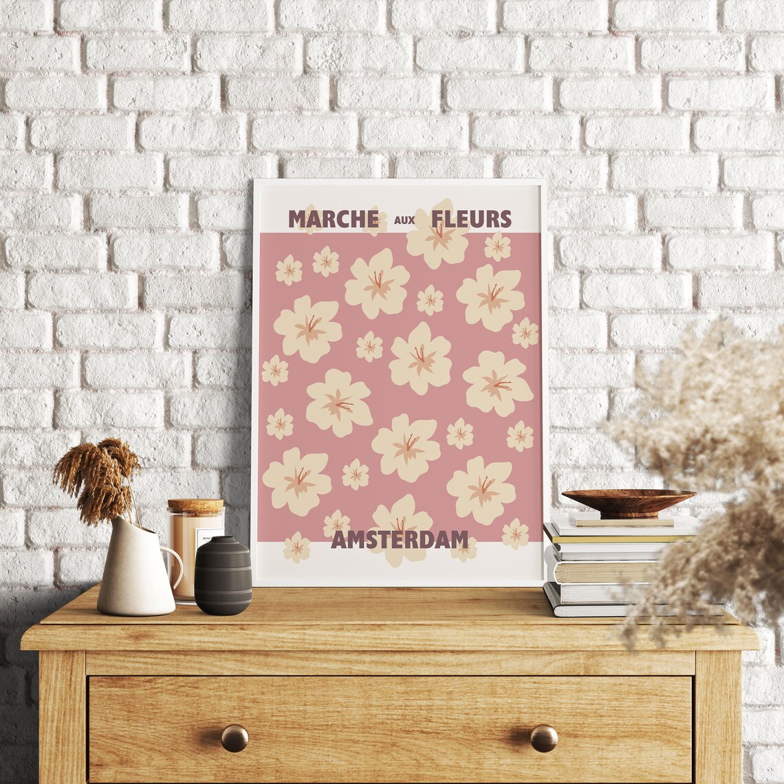 Amsterdam Marche Aux Fleurs Poster Cream Blossoms On Rose Floral Art - Image 3
