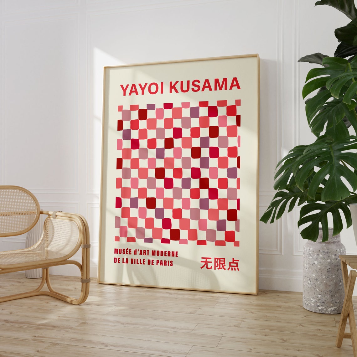 Yayoi Kusama Style Red Pink Checkerboard Playful Pattern Poster