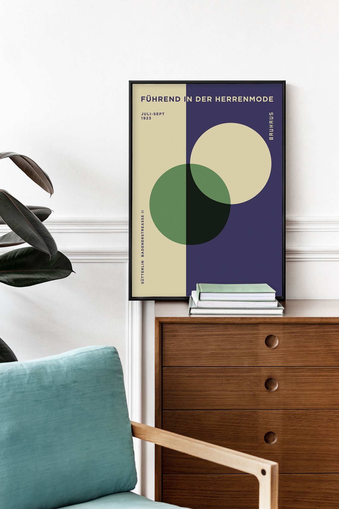 Bauhaus Overlapping Circles Navy Cream Vintage Geometric Poster - Image 4