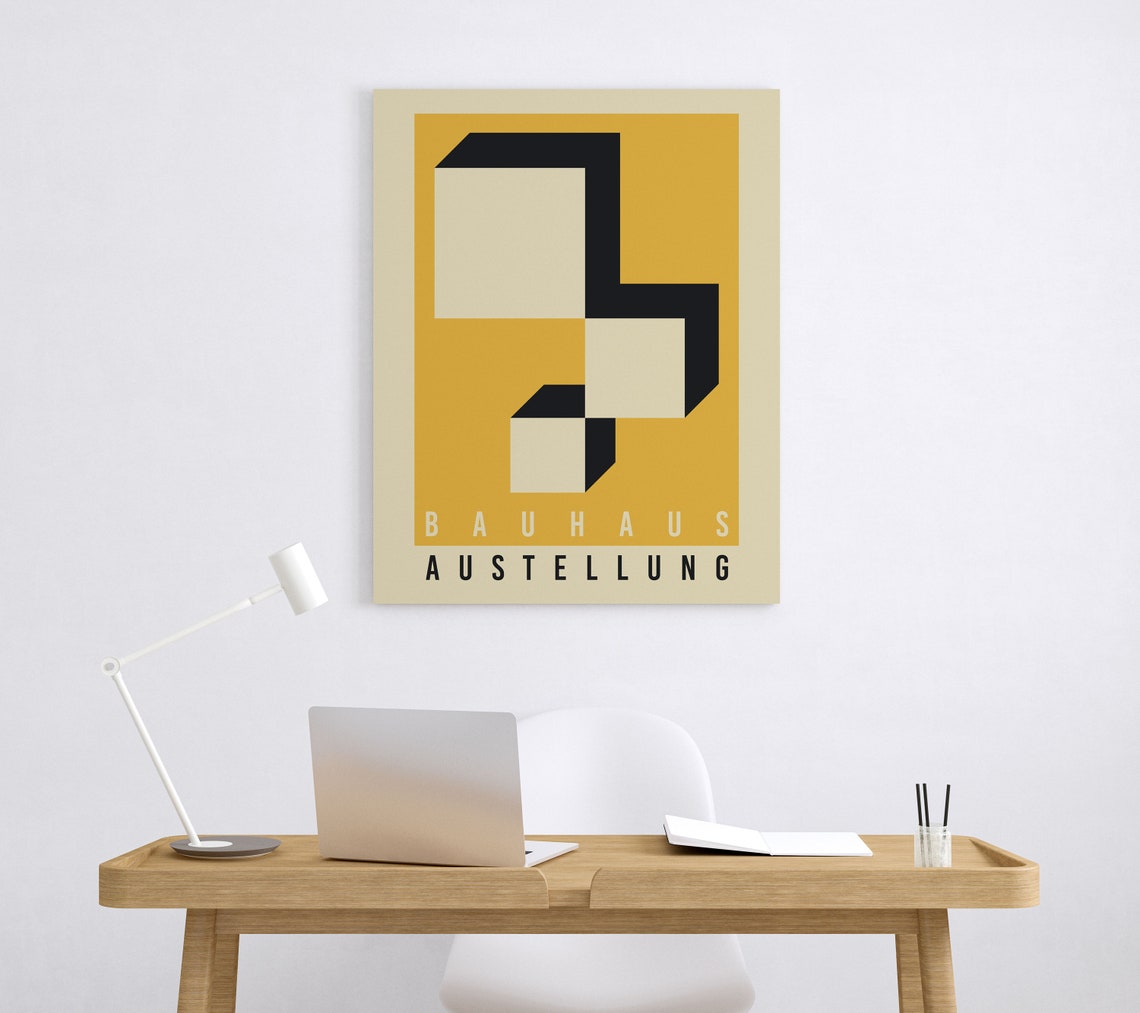 Bauhaus Ausstellung Poster Mustard Yellow Black 3D Geometric Blocks - Image 5