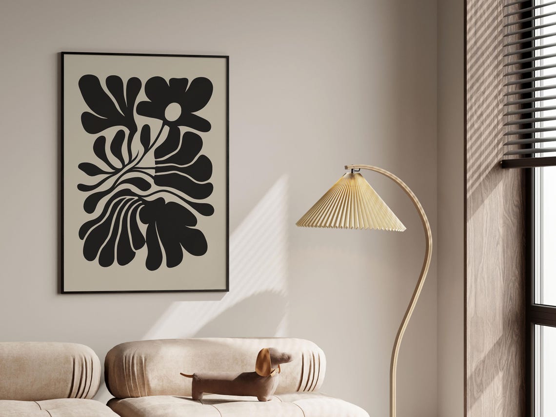 Beige Black Monstera Bloom Abstract Botanical Minimalist Poster - Image 3