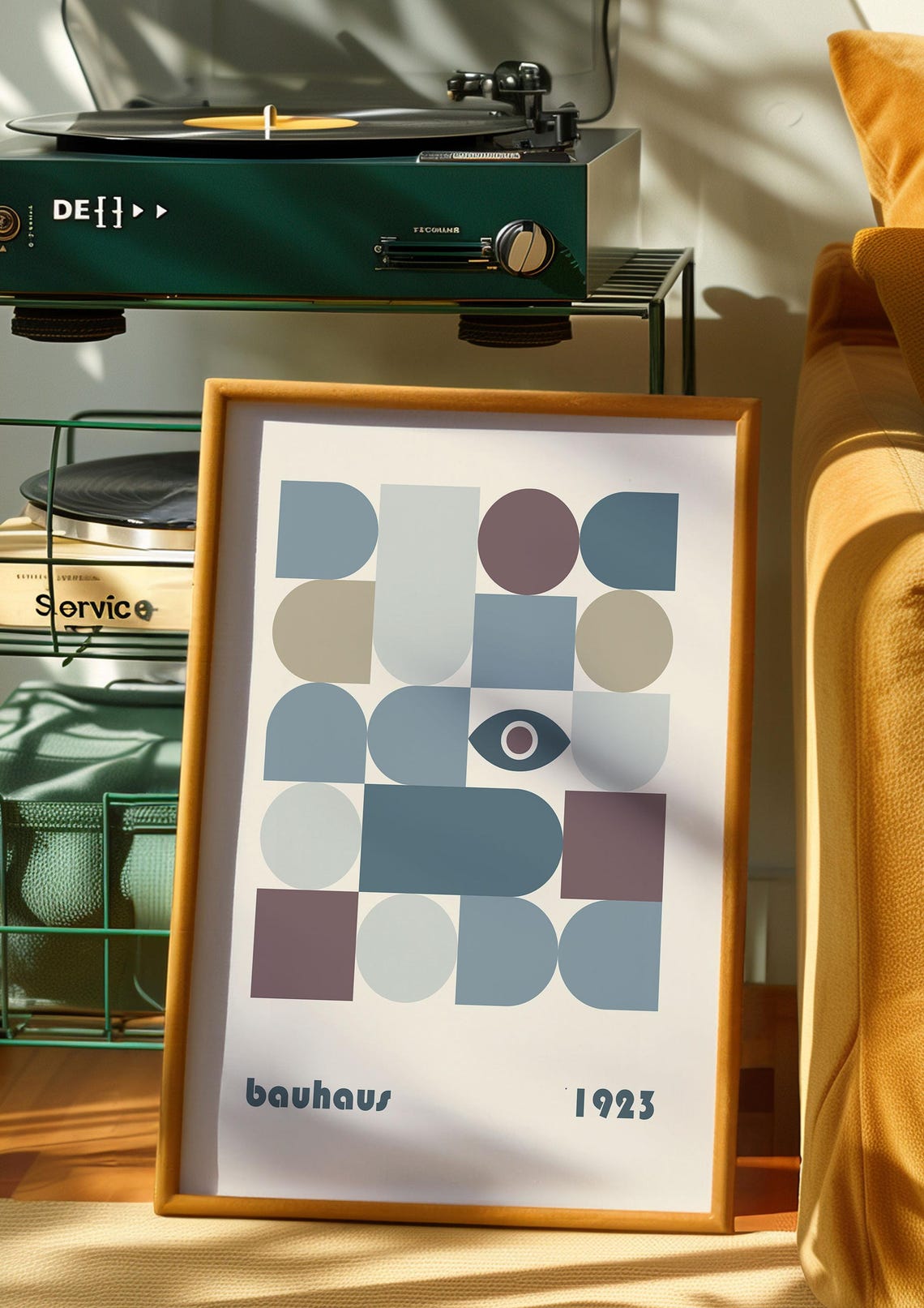 Bauhaus 1923 Slate Blue Geometric Eye Motif Abstract Art Poster - Image 2