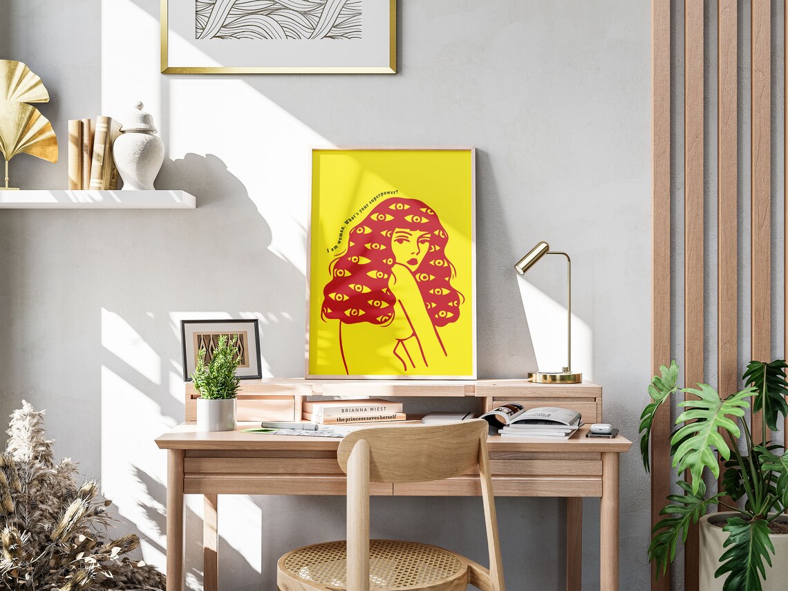 Yellow Empowering Woman Pop Art Quote with Watching Eyes Poster - Image 3