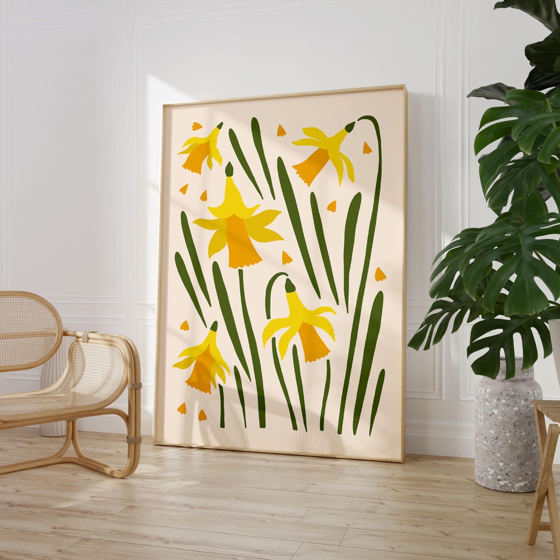 Yellow Daffodil Bloom Maximalist Flower Market Illustration Poster