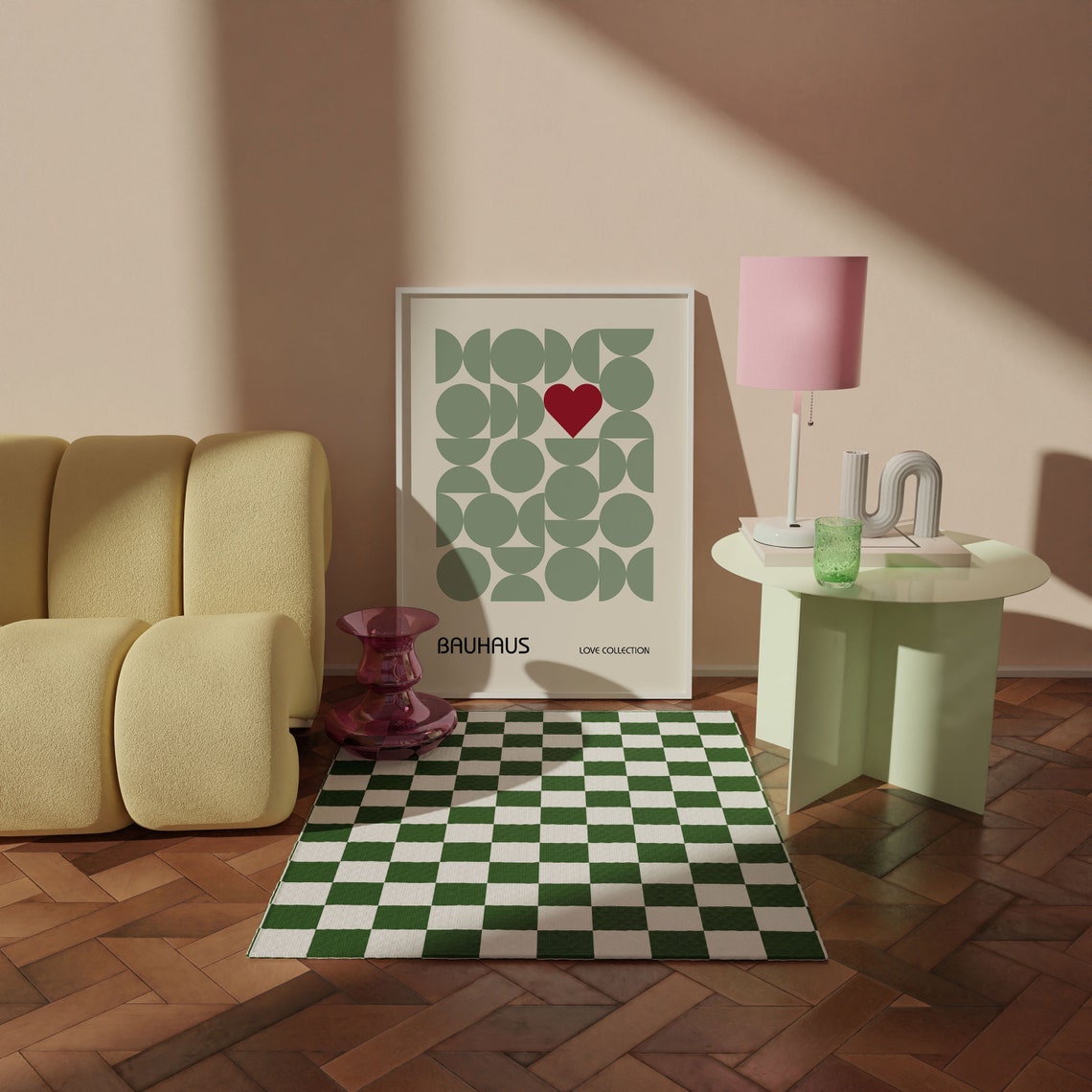 Sage Green Geometric Circle Heart Bauhaus Love Collection Poster - Image 4