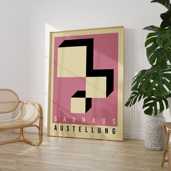 Pink Geometric Bauhaus Print Museum Poster Architectural Print Vintage Poster Office Wall Decor