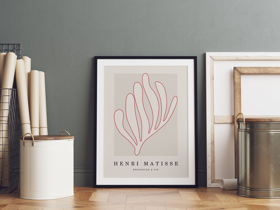 Henri Matisse Berggruen Cie Print Red Outline Leaf Minimalist Art - Image 5