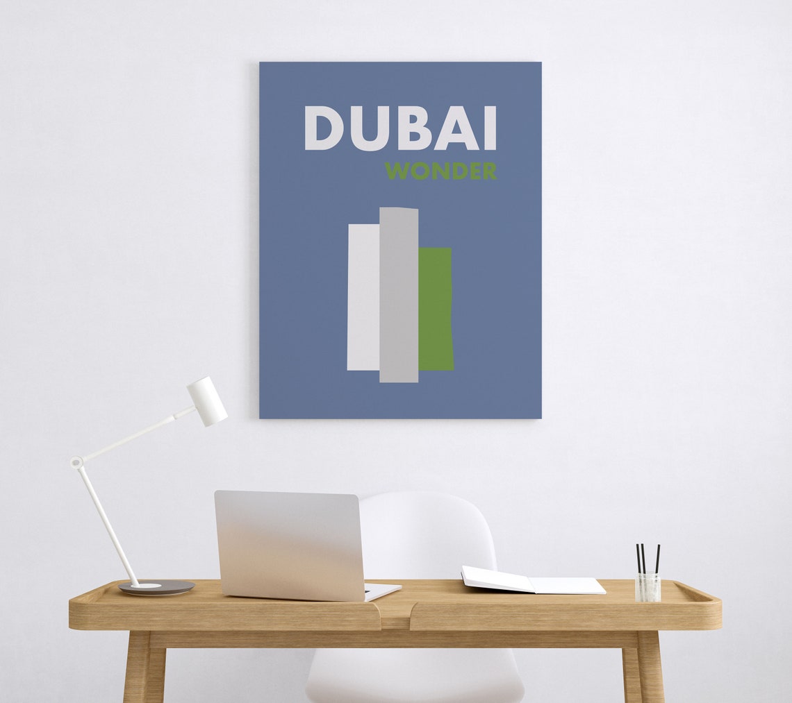 Dubai Wonder Navy Modern Abstract City Skyline Travel Poster - Image 5