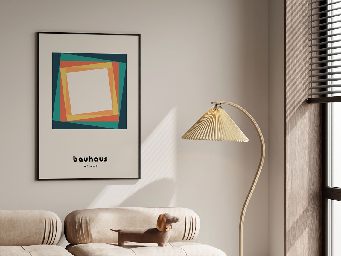 Vintage Retro Teal and Orange Layered Square Bauhaus Weimar Poster - Image 5