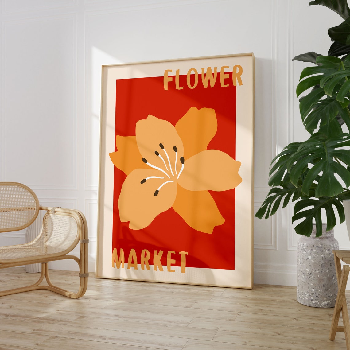 Red Flower Market Pop Art Poster with Bold Yellow Blossom Design - Image 5