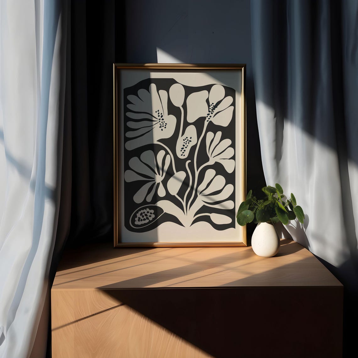 Moody Black Floral Abstract Botanical Poster in Matisse Cut-Out Style - Image 5