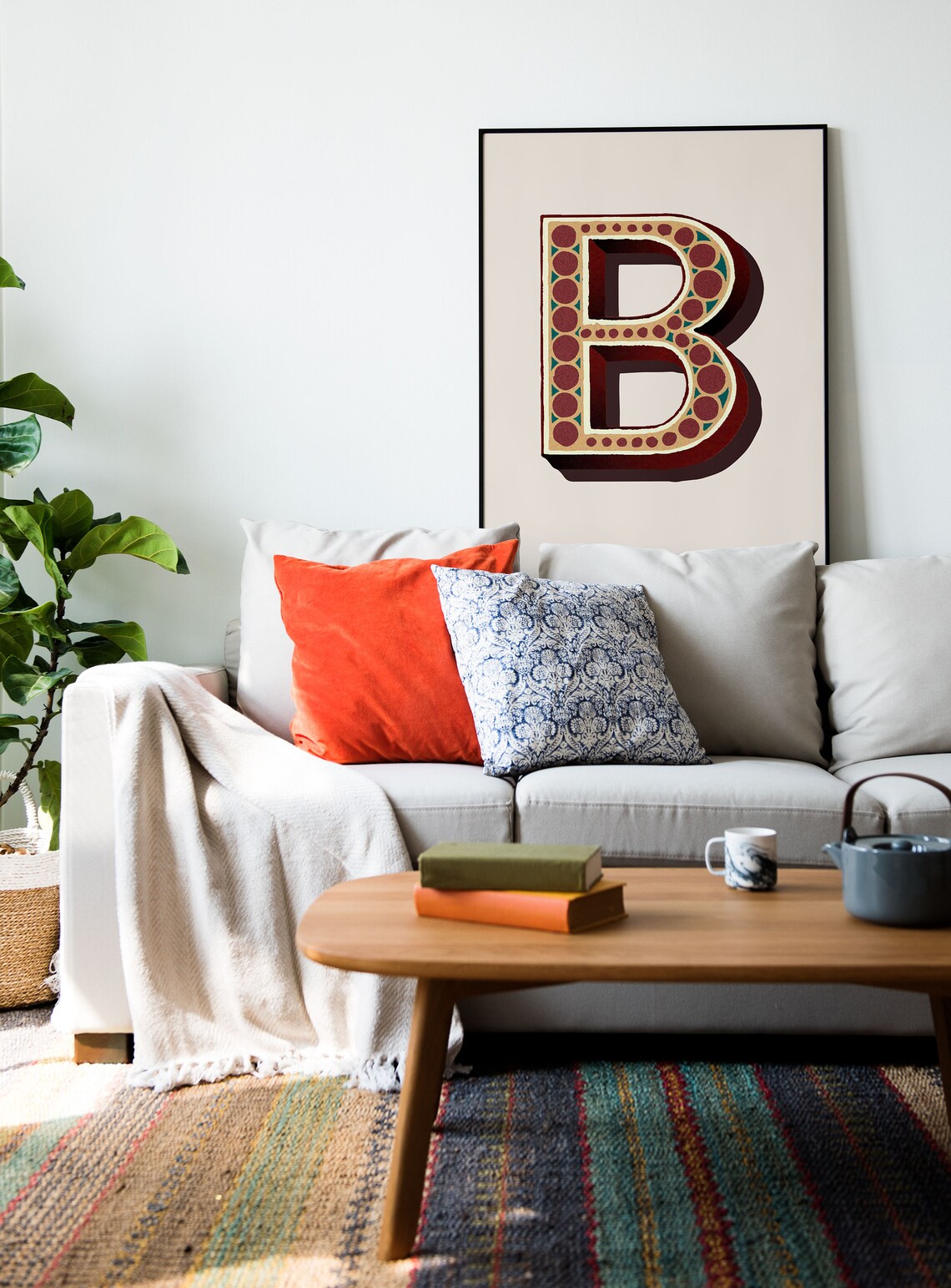 Letter B Maroon Dotted Circus Style Alphabet Typography Vintage Art Poster - Image 5