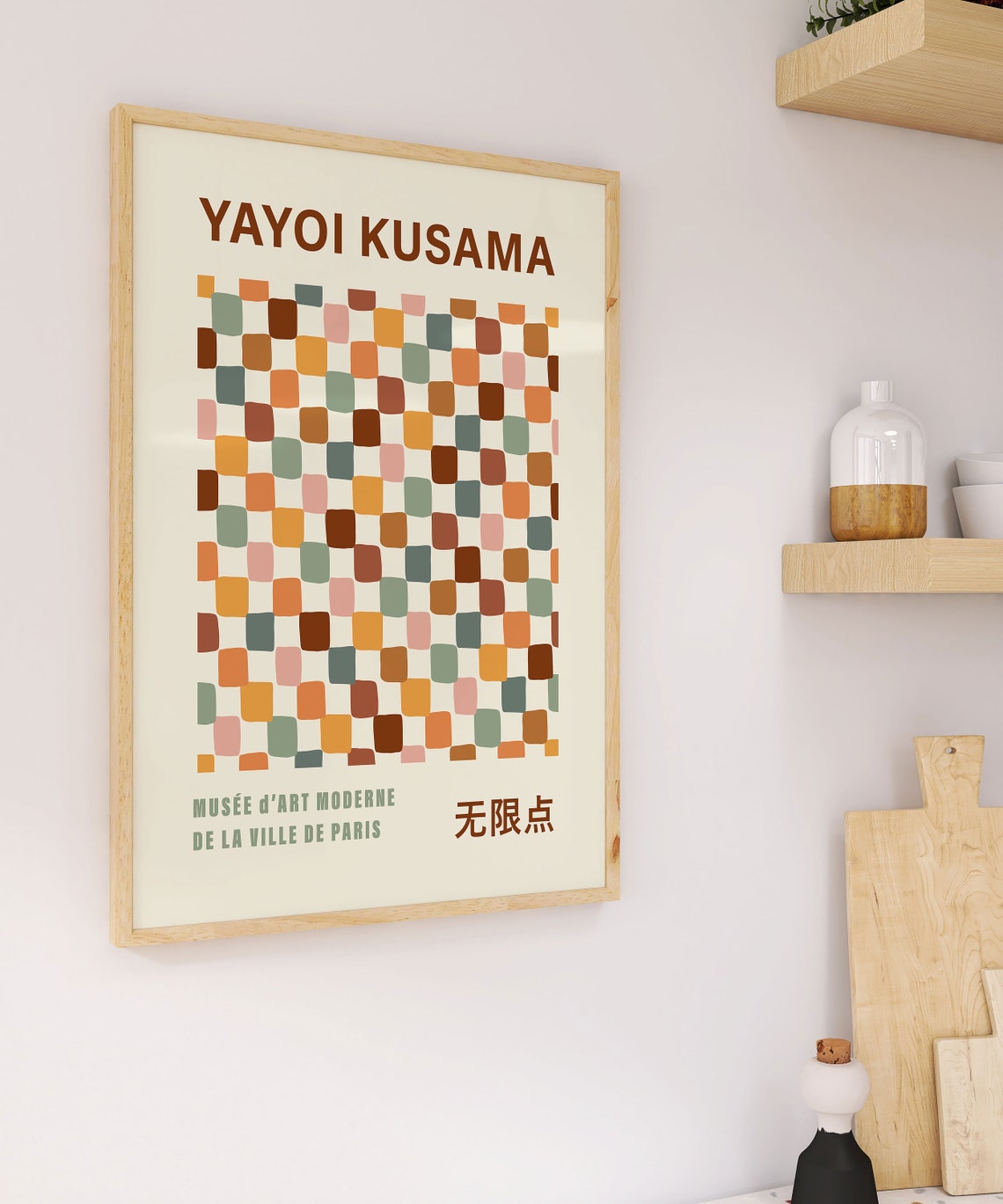 Yayoi Kusama Style Warm Terracotta Checkered Grid Retro Art Poster - Image 4