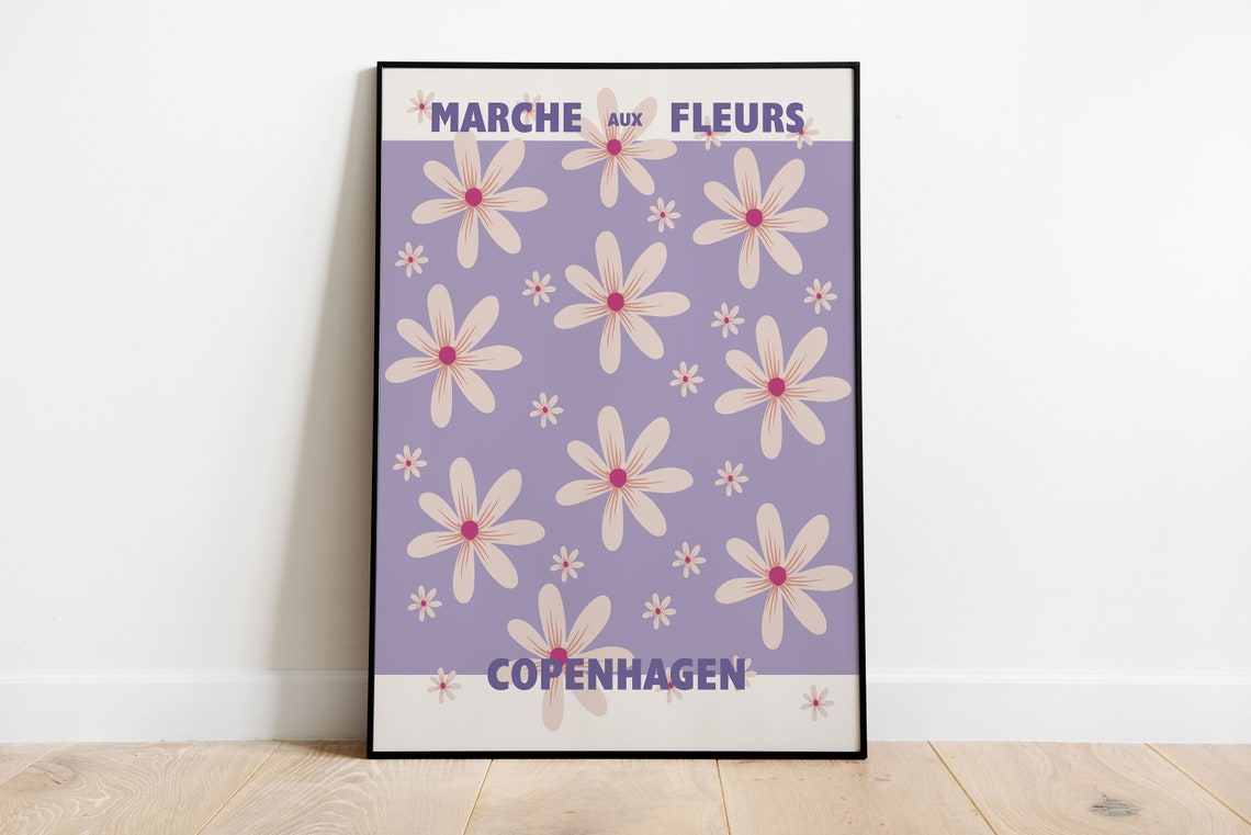 Copenhagen Marche Aux Fleurs Poster Cream Flowers On Lavender Art - Image 2